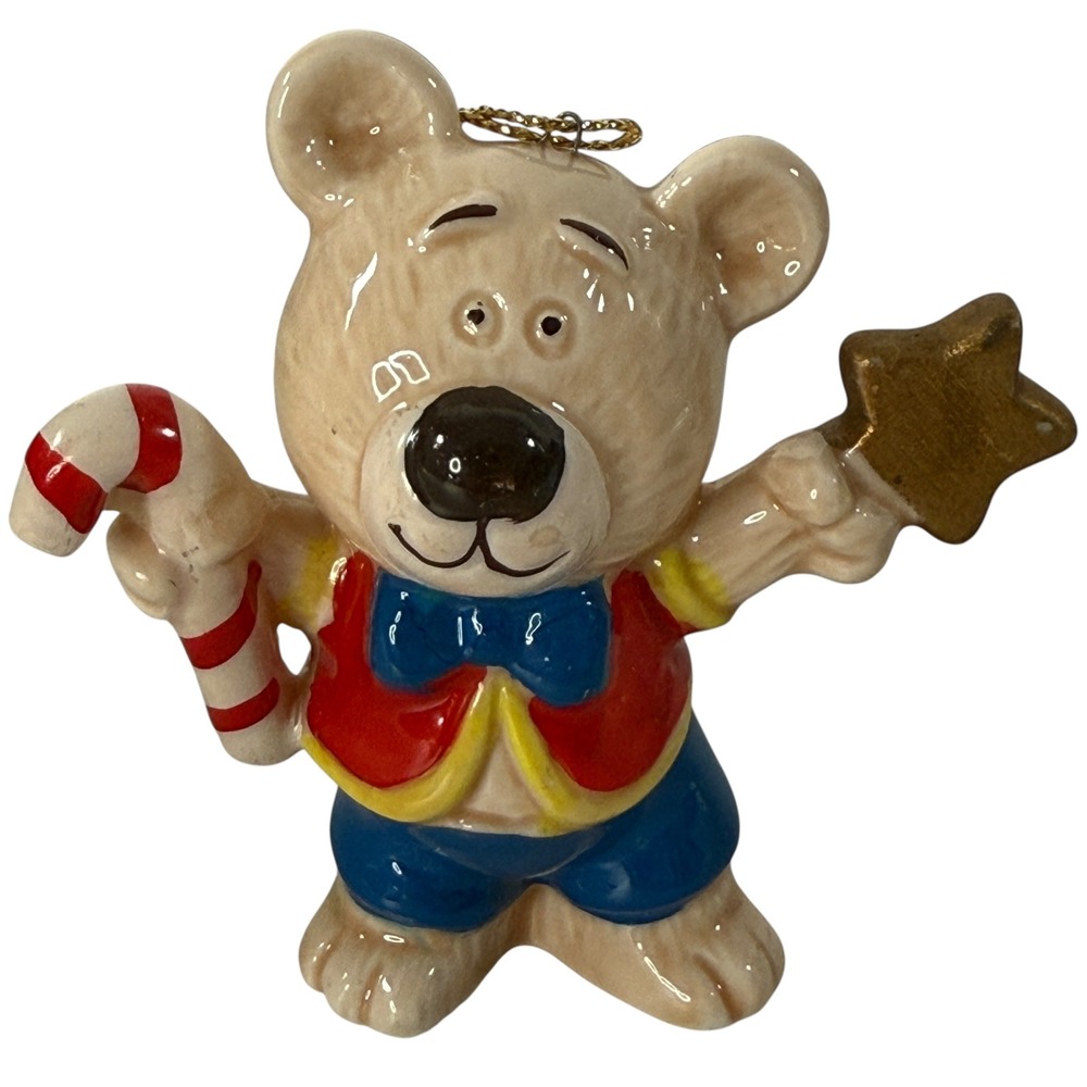 Ceramic Bear Ornament Candy Cane Star Christmas‎ Tree Hanging Bone China